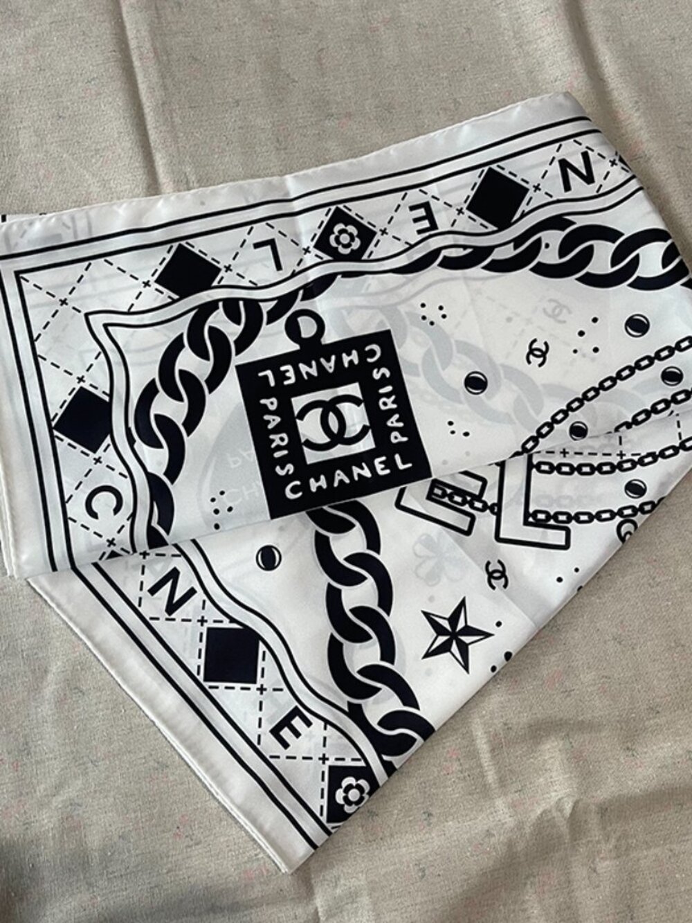 Chanel Classic CC Logo Print Silk Scarf 90cm - Picture 11 of 11